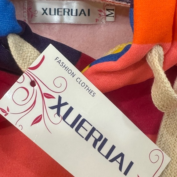 XUERUAI Colorful Striped Pullover Hoodie Ribbed Cuffs and Waist Size Medium NWT - Picture 8 of 9